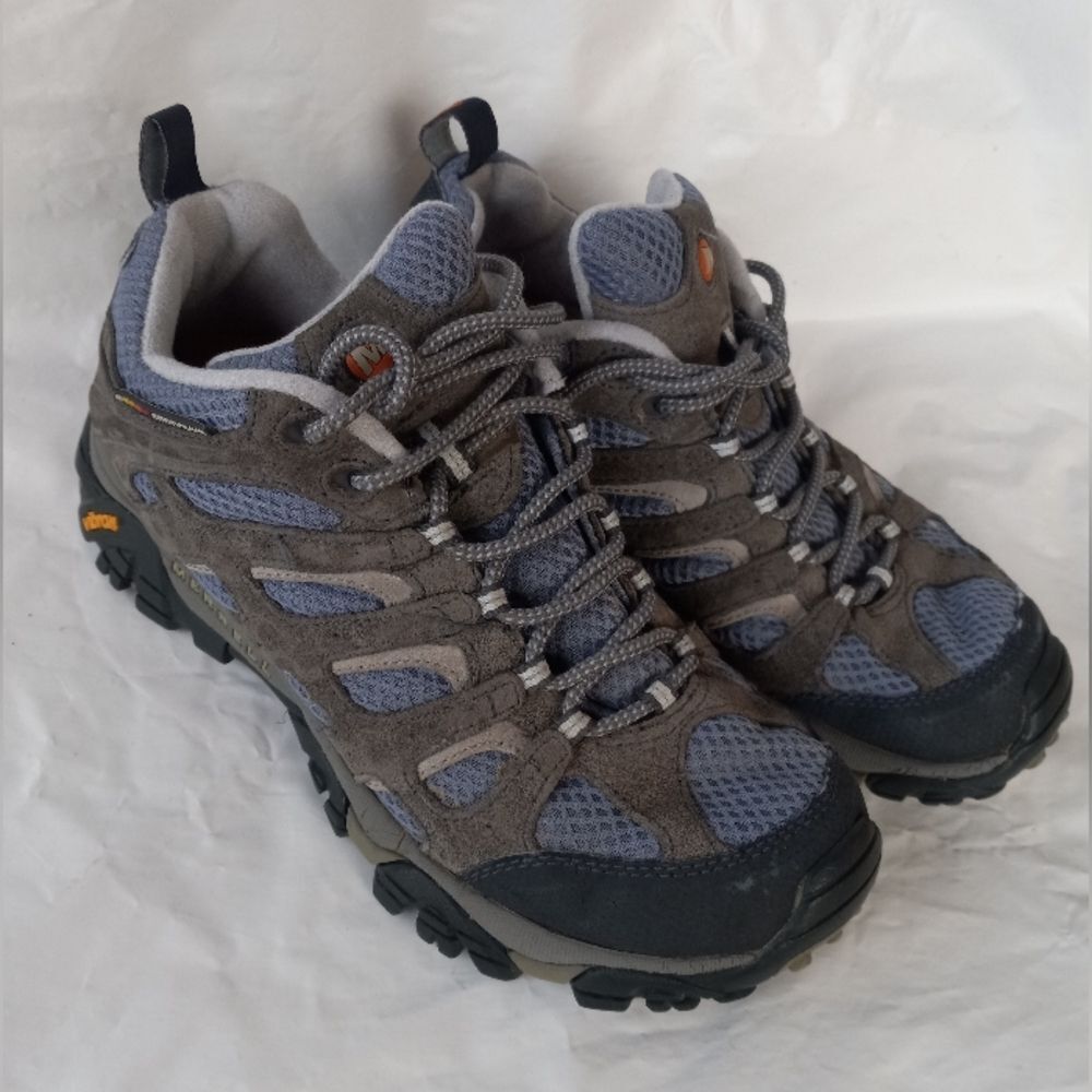 Merrell Smore Blue Gray Suede Low Hiking Trail Shoes Women's 8.5
